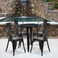 Flash Furniture CH-51080TH-4-18CAFE-BK-GG 24" Round Metal Table Set with Cafe Chairs in Black